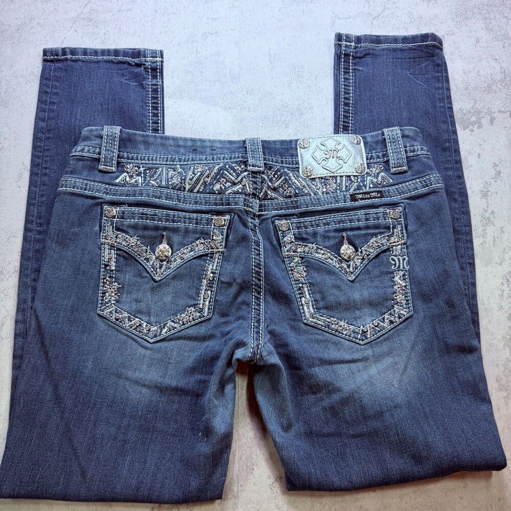 Miss Me Mid Rise Easy Skinny Jeans Bling Pockets Size 29 Y2K
